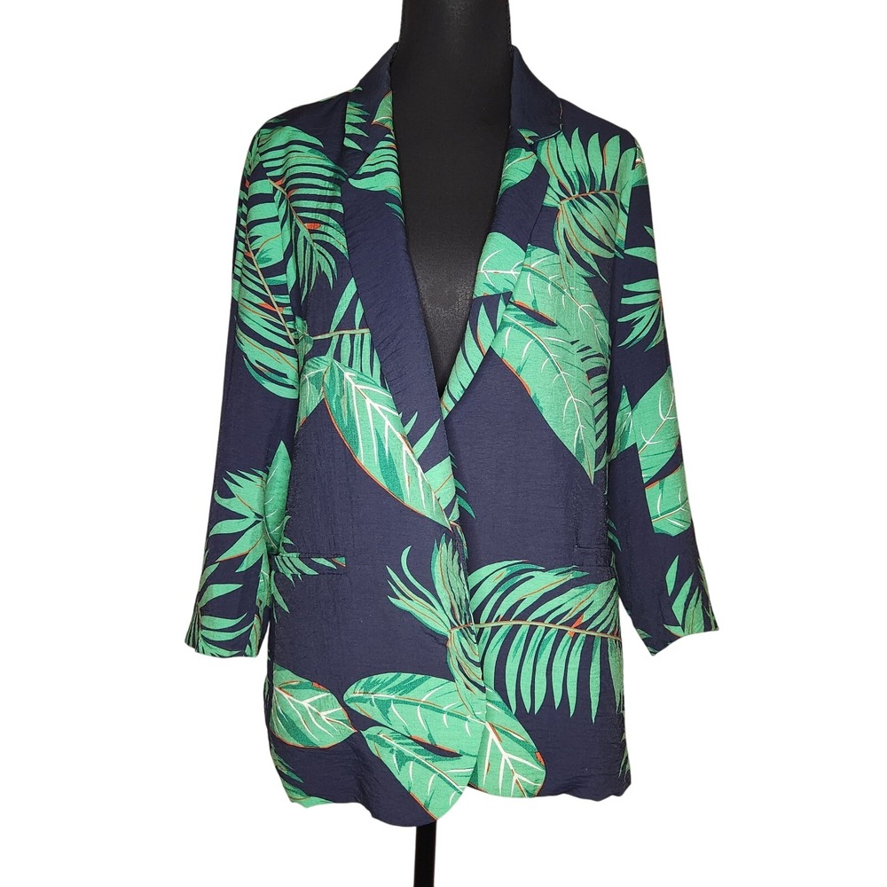 SKIES ARE BLUE Unstructured Blazer Womens Small Green Navy Hawaiian Tropical